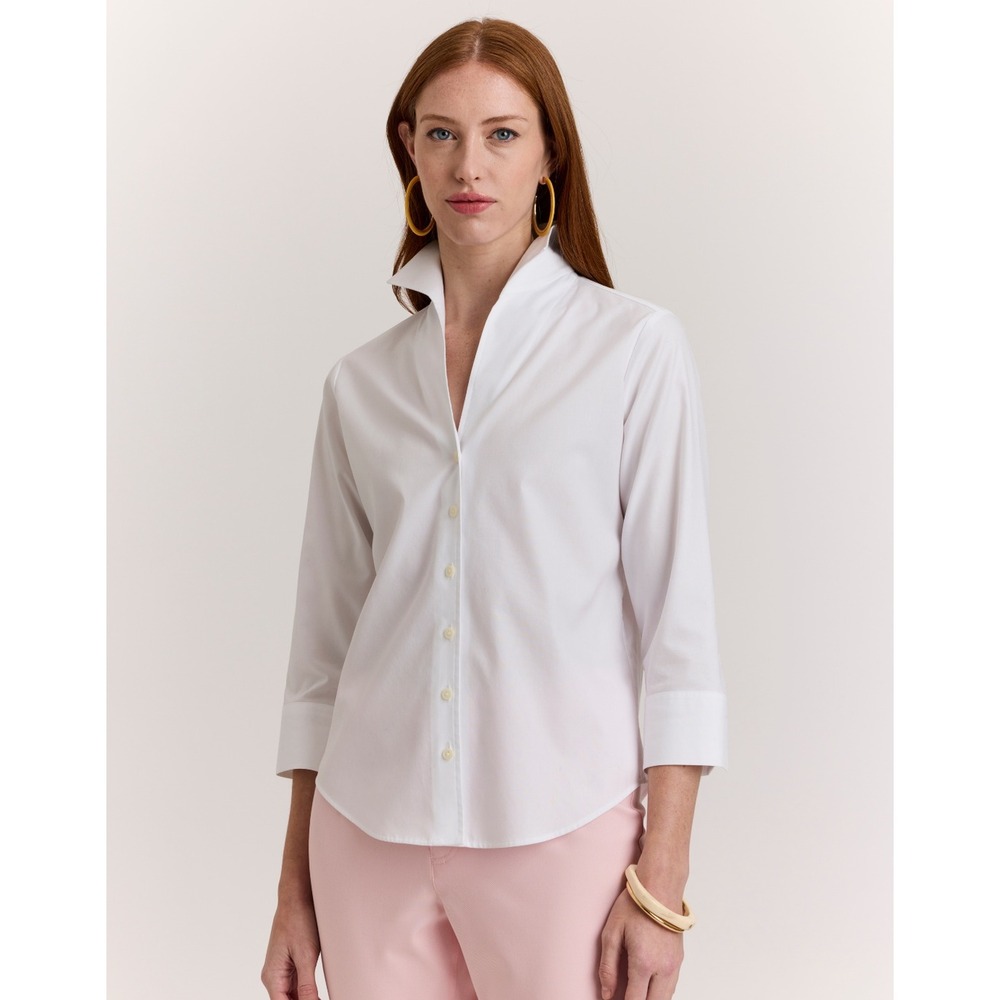 Hinson Wu Martha 3/4 Sleeve No Iron Luxe Cotton Shirt White Sz 8 Quiet Luxary